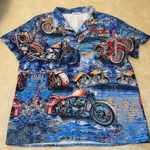 Hawalili polyester short sleeve shirt with vintage motorcycles size 2XL